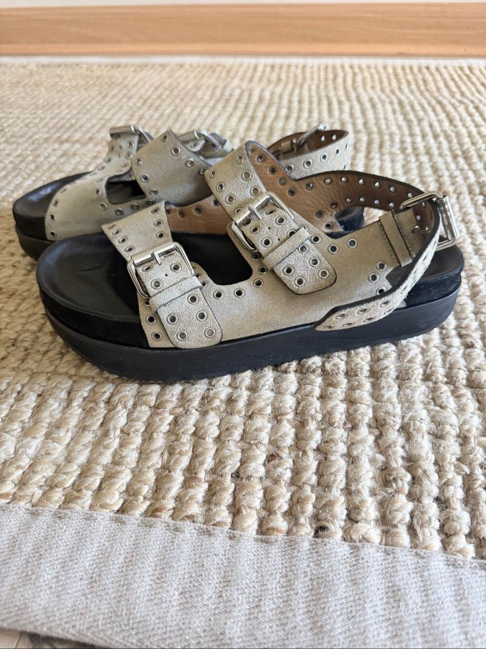 Isabel Marant Ophie Taupe Studded Suede Platform Sandals EU 41/10